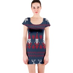 Christmas-seamless-knitted-pattern-background 005 Short Sleeve Bodycon Dress by nate14shop