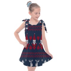 Christmas-seamless-knitted-pattern-background 005 Kids  Tie Up Tunic Dress