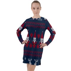 Christmas-seamless-knitted-pattern-background 005 Long Sleeve Hoodie Dress by nate14shop