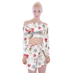 Christmas-seamless-pattern-with-fir-branches Off Shoulder Top With Mini Skirt Set by nate14shop