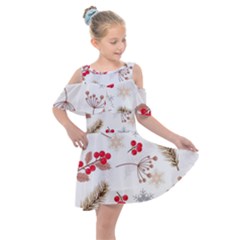 Christmas-seamless-pattern-with-fir-branches Kids  Shoulder Cutout Chiffon Dress