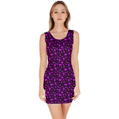 Small Bright Dayglo Purple Halloween Motifs Skulls, Spells & Cats On Spooky Black Bodycon Dress by PodArtist