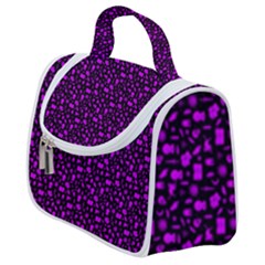 Small Bright Dayglo Purple Halloween Motifs Skulls, Spells & Cats On Spooky Black Satchel Handbag by PodArtist