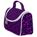 Small Bright Dayglo Purple Halloween Motifs Skulls, Spells & Cats On Spooky Black Satchel Handbag View1