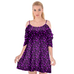 Small Bright Dayglo Purple Halloween Motifs Skulls, Spells & Cats On Spooky Black Cutout Spaghetti Strap Chiffon Dress by PodArtist