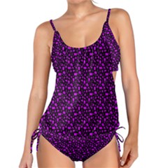 Small Bright Dayglo Purple Halloween Motifs Skulls, Spells & Cats On Spooky Black Tankini Set by PodArtist