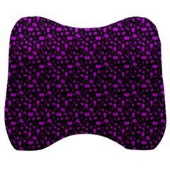 Small Bright Dayglo Purple Halloween Motifs Skulls, Spells & Cats On Spooky Black Velour Head Support Cushion by PodArtist