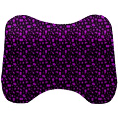 Small Bright Dayglo Purple Halloween Motifs Skulls, Spells & Cats On Spooky Black Head Support Cushion by PodArtist