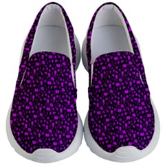 Small Bright Dayglo Purple Halloween Motifs Skulls, Spells & Cats On Spooky Black Kids Lightweight Slip Ons by PodArtist