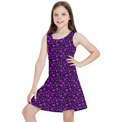 Small Bright Dayglo Purple Halloween Motifs Skulls, Spells & Cats On Spooky Black Kids  Lightweight Sleeveless Dress by PodArtist