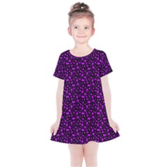 Small Bright Dayglo Purple Halloween Motifs Skulls, Spells & Cats On Spooky Black Kids  Simple Cotton Dress by PodArtist