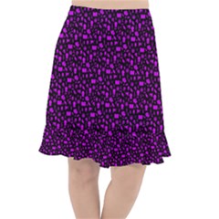 Small Bright Dayglo Purple Halloween Motifs Skulls, Spells & Cats On Spooky Black Fishtail Chiffon Skirt by PodArtist