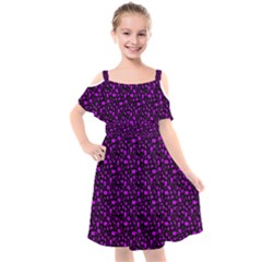 Small Bright Dayglo Purple Halloween Motifs Skulls, Spells & Cats On Spooky Black Kids  Cut Out Shoulders Chiffon Dress by PodArtist