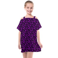 Small Bright Dayglo Purple Halloween Motifs Skulls, Spells & Cats On Spooky Black Kids  One Piece Chiffon Dress by PodArtist