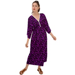 Small Bright Dayglo Purple Halloween Motifs Skulls, Spells & Cats On Spooky Black Grecian Style  Maxi Dress by PodArtist