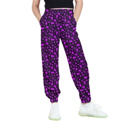 Small Bright Dayglo Purple Halloween Motifs Skulls, Spells & Cats On Spooky Black Kids  Elastic Waist Pants by PodArtist