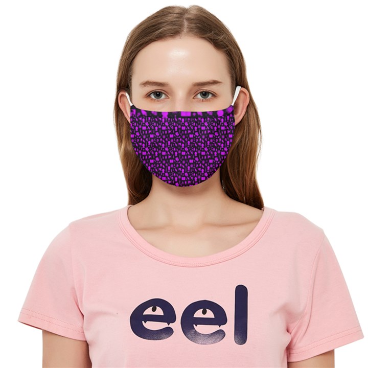 Small Bright Dayglo Purple Halloween Motifs Skulls, Spells & Cats On Spooky Black Cloth Face Mask (Adult)