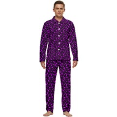 Small Bright Dayglo Purple Halloween Motifs Skulls, Spells & Cats On Spooky Black Men s Long Sleeve Velvet Pocket Pajamas Set by PodArtist