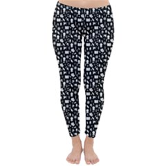 Small Bright White Halloween Motifs Skulls, Spells & Cats On Spooky Black  Classic Winter Leggings