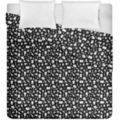 Small Bright White Halloween Motifs Skulls, Spells & Cats On Spooky Black  Duvet Cover Double Side (king Size) by PodArtist