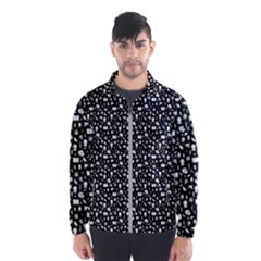 Small Bright White Halloween Motifs Skulls, Spells & Cats On Spooky Black  Men s Windbreaker