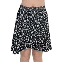 Small Bright White Halloween Motifs Skulls, Spells & Cats On Spooky Black  Chiffon Wrap Front Skirt