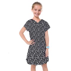 Small Bright White Halloween Motifs Skulls, Spells & Cats On Spooky Black  Kids  Drop Waist Dress