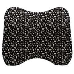 Small Bright White Halloween Motifs Skulls, Spells & Cats On Spooky Black  Velour Head Support Cushion