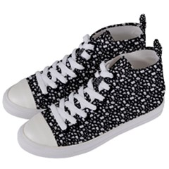 Small Bright White Halloween Motifs Skulls, Spells & Cats On Spooky Black  Women s Mid-top Canvas Sneakers