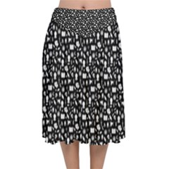 Small Bright White Halloween Motifs Skulls, Spells & Cats On Spooky Black  Velvet Flared Midi Skirt