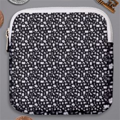 Small Bright White Halloween Motifs Skulls, Spells & Cats On Spooky Black  Mini Square Pouch