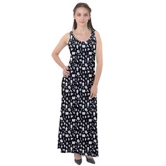 Small Bright White Halloween Motifs Skulls, Spells & Cats On Spooky Black  Sleeveless Velour Maxi Dress