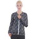 Small Bright White Halloween Motifs Skulls, Spells & Cats on Spooky Black  Casual Zip Up Jacket View1