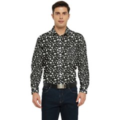 Small Bright White Halloween Motifs Skulls, Spells & Cats On Spooky Black  Men s Long Sleeve Pocket Shirt 