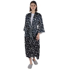 Small Bright White Halloween Motifs Skulls, Spells & Cats On Spooky Black  Maxi Satin Kimono