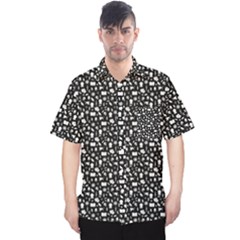 Small Bright White Halloween Motifs Skulls, Spells & Cats On Spooky Black  Men s Hawaii Shirt