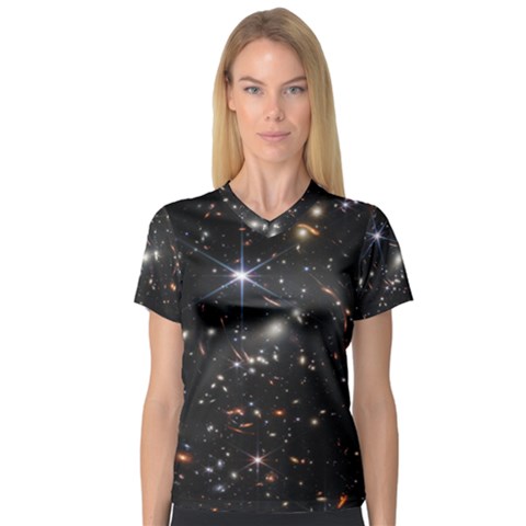 James Webb Space Telescope Deep Field V-neck Sport Mesh Tee by PodArtist