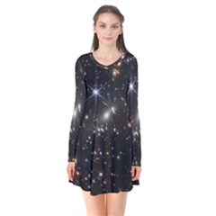 James Webb Space Telescope Deep Field Long Sleeve V-neck Flare Dress by PodArtist