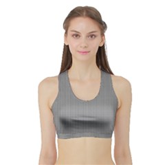 Small Soot Black And White Handpainted Houndstooth Check Watercolor Pattern Sports Bra With Border by PodArtist