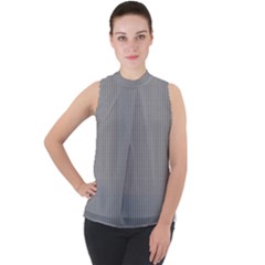 Small Soot Black And White Handpainted Houndstooth Check Watercolor Pattern Mock Neck Chiffon Sleeveless Top by PodArtist