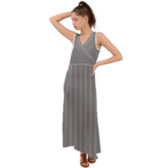 Small Soot Black And White Handpainted Houndstooth Check Watercolor Pattern V-neck Chiffon Maxi Dress by PodArtist