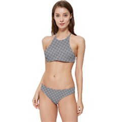 Small Soot Black And White Handpainted Houndstooth Check Watercolor Pattern Banded Triangle Bikini Set by PodArtist