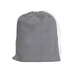 Soot Black And White Handpainted Houndstooth Check Watercolor Pattern Drawstring Pouch (xl) by PodArtist