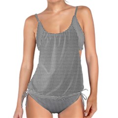 Soot Black And White Handpainted Houndstooth Check Watercolor Pattern Tankini Set by PodArtist