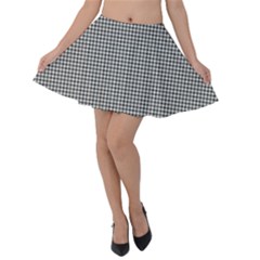 Soot Black And White Handpainted Houndstooth Check Watercolor Pattern Velvet Skater Skirt