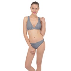 Soot Black And White Handpainted Houndstooth Check Watercolor Pattern Classic Banded Bikini Set  by PodArtist