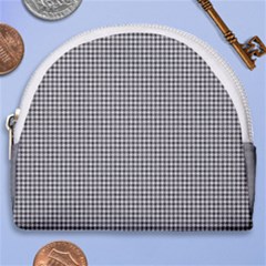 Soot Black And White Handpainted Houndstooth Check Watercolor Pattern Horseshoe Style Canvas Pouch by PodArtist