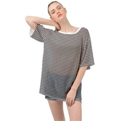 Soot Black And White Handpainted Houndstooth Check Watercolor Pattern Oversized Chiffon Top by PodArtist