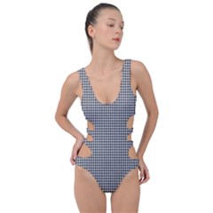 Soot Black And White Handpainted Houndstooth Check Watercolor Pattern Side Cut Out Swimsuit by PodArtist