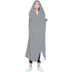 Soot Black And White Handpainted Houndstooth Check Watercolor Pattern Wearable Blanket by PodArtist